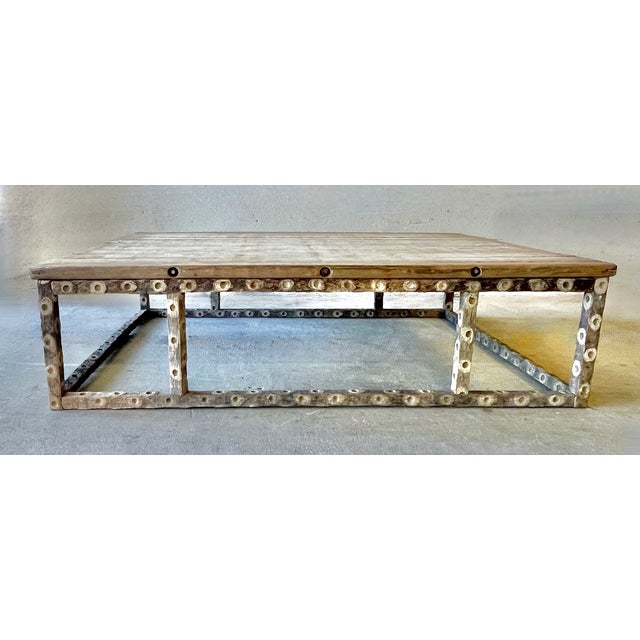 Rustic Vintage Rustic Oyster Stick & Wood Plank Coffee Table For Sale - Image 3 of 12