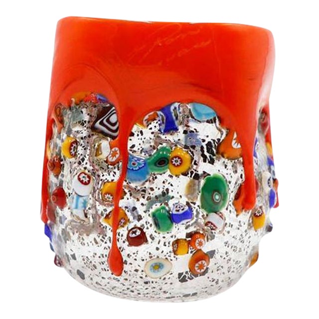 Millefiori Glass Tumbler, Dimpled Crumpled Glass Beaker For Sale