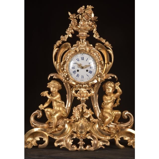 1840s French Louis XV Ormolu Gold Bronze Mantel Clock Set 3pc For Sale - Image 12 of 16