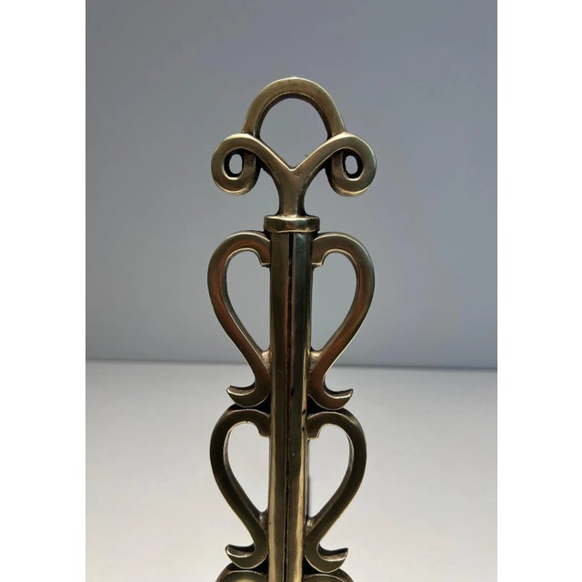 Brass Andirons in the Style of Raymond Subes - A Pair For Sale - Image 11 of 13