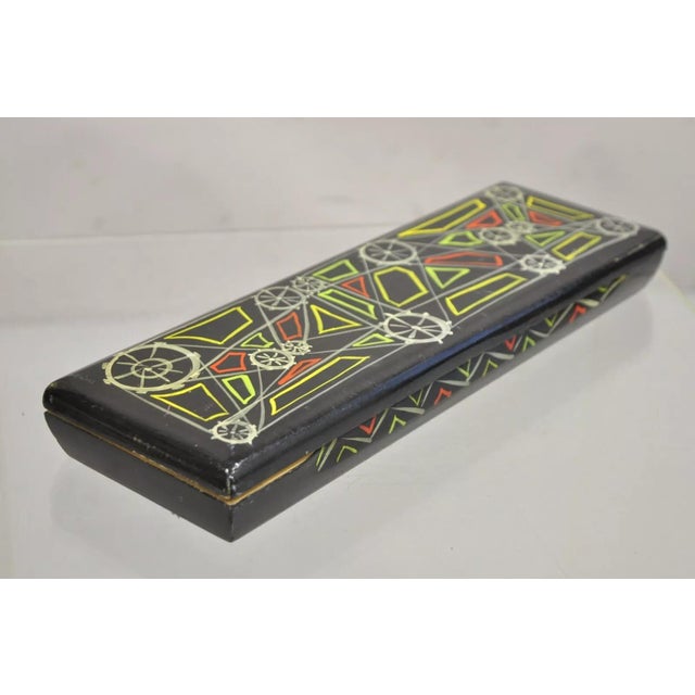 Mid 20th Century Vintage Barton's Creation Italy Hand Painted Art "Gears" Modern Lacquered Box For Sale - Image 12 of 12