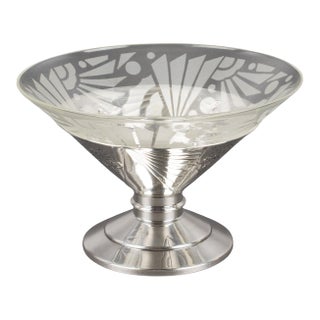 Art Deco Silver Plate and Etched Glass Centerpiece Bowl, 1930s For Sale
