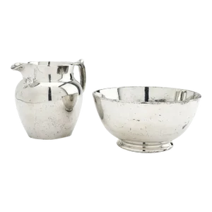 Staffordshire Ceramic Luster Ware Footed Sugar Bowl and Creamer, C. 1830