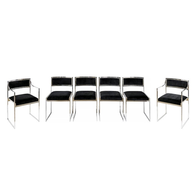 Mid-Century Modern Italian Chrome and Velvet Chairs, 1970s, Set of 6 For Sale - Image 13 of 13