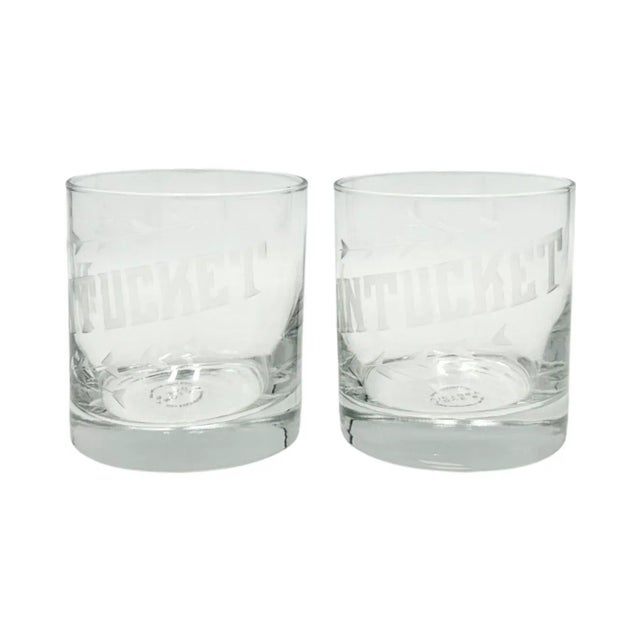 Pair of Nantucket Etched Rocks Cocktail Glasses For Sale - Image 4 of 12
