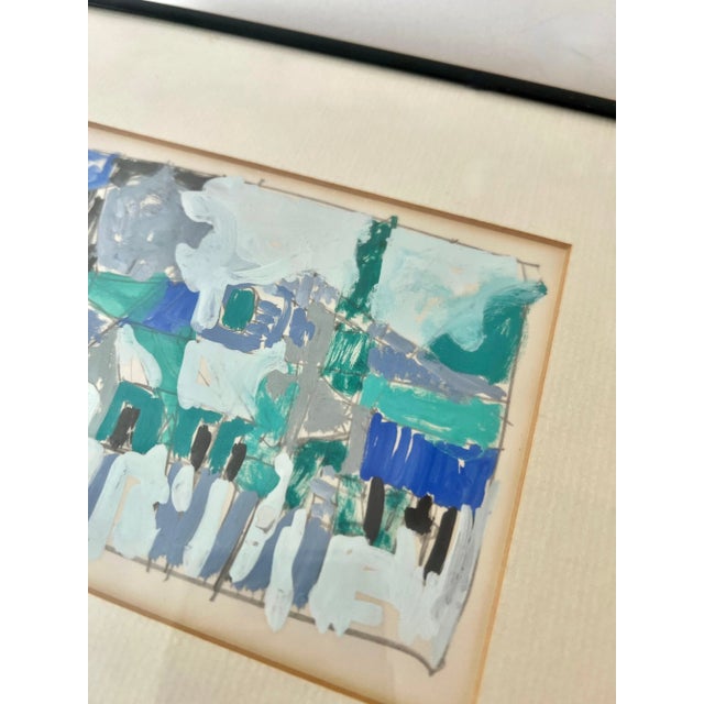 Late 20th Century Late 20th Century Gouache & Acrylic Modern Abstract Framed Paintings - Set of 2 For Sale - Image 5 of 9