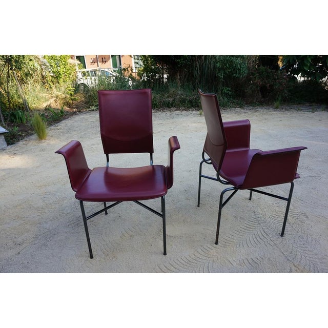 Armchairs in Bordeaux Red Leather by Ross Littell for Matteo Grassi, Steel, Italy, 1980s, Set of 2 For Sale - Image 6 of 18