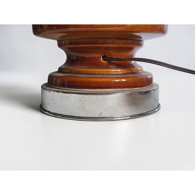Brown Vintage Table Lamp in Glazed Ceramic and Chromed Metal, 1970s For Sale - Image 8 of 9