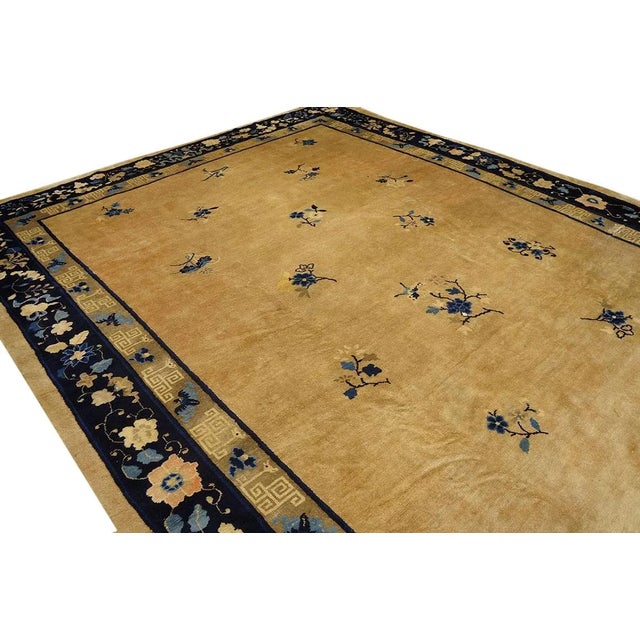 1920s 1920s Beige Floral Classic Antique Chinese Peking Carpet 8'10'' X 14' Knotted Wool Rug For Sale - Image 5 of 12