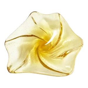 Vintage Mid-Century Modern Hand Blown Freeform Art Glass Amber Dish W/ Bubble Details