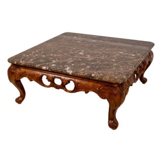 Marble Top Sculpted Base Cocktail Coffee Table For Sale