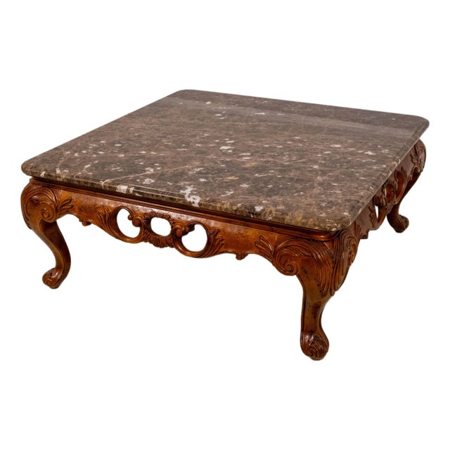Marble Top Sculpted Base Cocktail Coffee Table For Sale