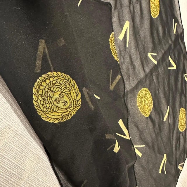 1990s Gianni Versace Black and Gold Iconic Medusa Scarf