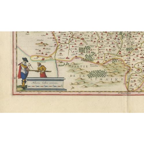 Antique Map of Bourbonnais, Moulins and Vichy from Blaeu, France, 1642 For Sale - Image 6 of 10