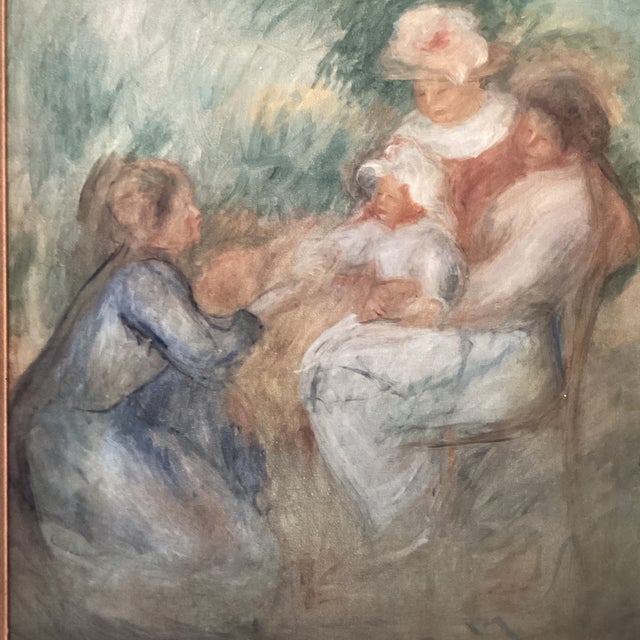 This reproduction of Pierre-Auguste Renoir's "La Family (Mother and Child)" is painted on canvas, capturing the warmth and...