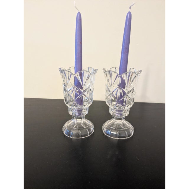 Shannon Crystal Vintage Godinger Shannon Crystal Mini Hurricane Candle Holders For Sale - Image 4 of 6