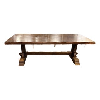 Antique French Waxed Oak Trestle Table For Sale