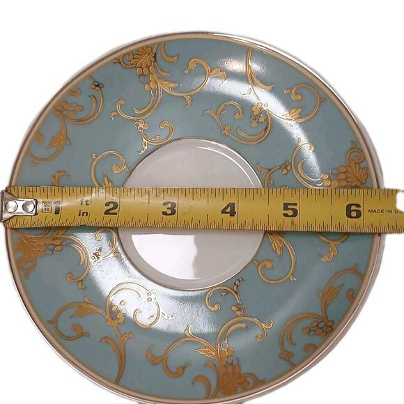 1970s Grace's Teaware Large Tea Cup & Saucer Blue Gold Paisely Floral Scrolls Regency For Sale - Image 13 of 16