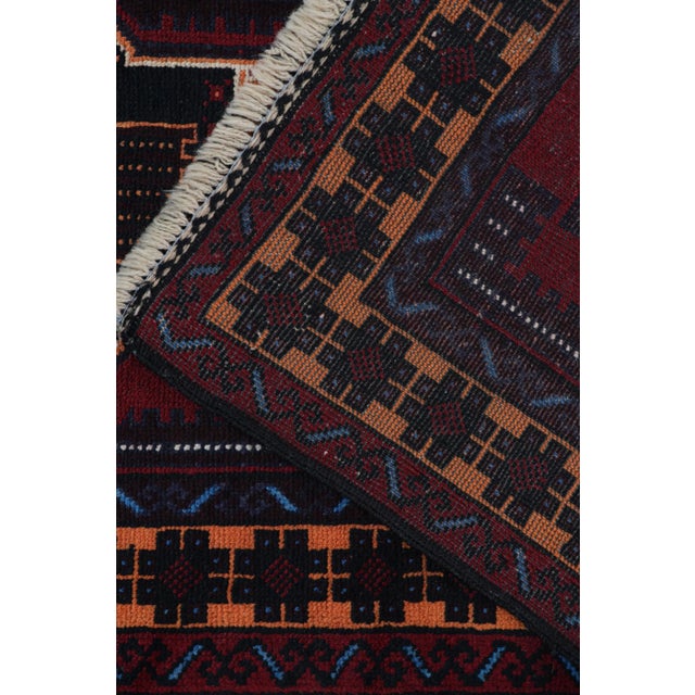Textile Rug & Kilim’s Baluch Runner Rug With Burgundy and Bright Orange Medallions For Sale - Image 7 of 8