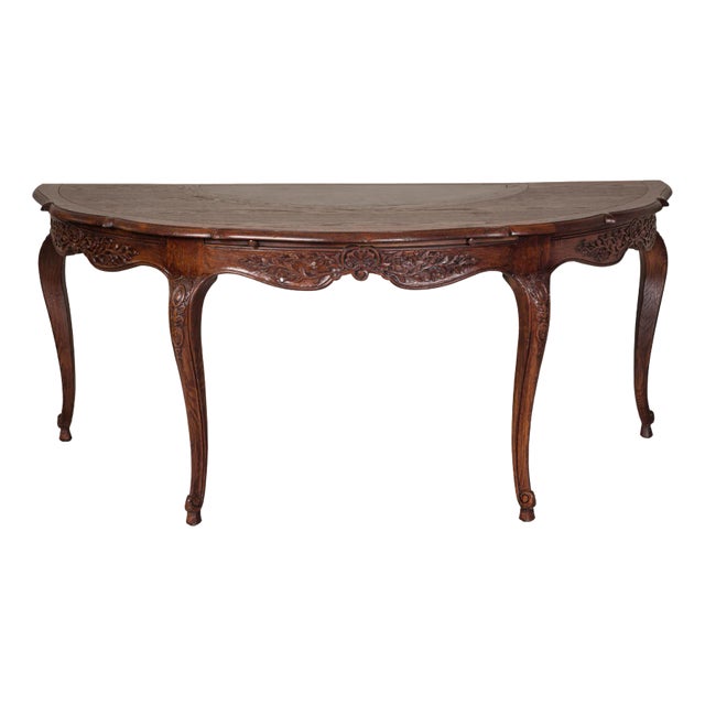 Louis XV-Style Demi-Lune Desk with Carved Legs, Leather Top and Hidden Drawers For Sale