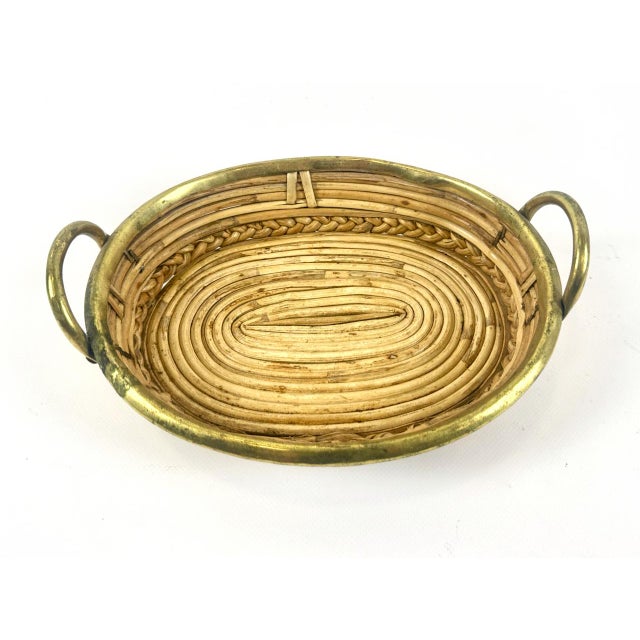 Italian Rattan and Brass Basket Centerpiece, 1960s For Sale - Image 8 of 12