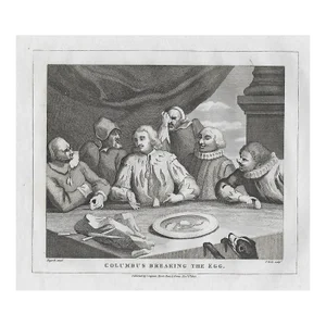 Antique William Hogarth Columbus Breaking the Egg Engraving