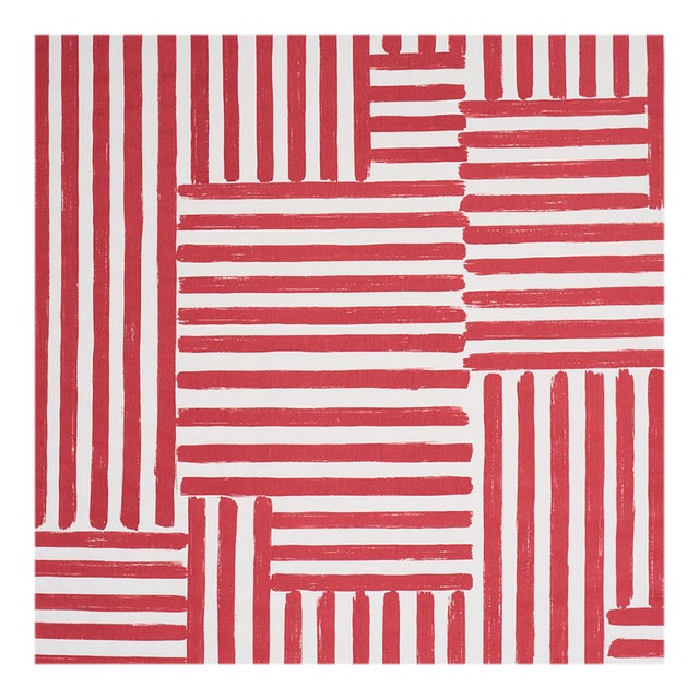 Schumacher Parson's Stripe Hand Print Fabric in Red For Sale