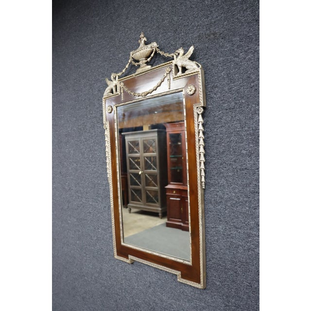 Antique Federal Style Mahogany & Silver Gilt Wall Mirror With Griffins For Sale - Image 4 of 11