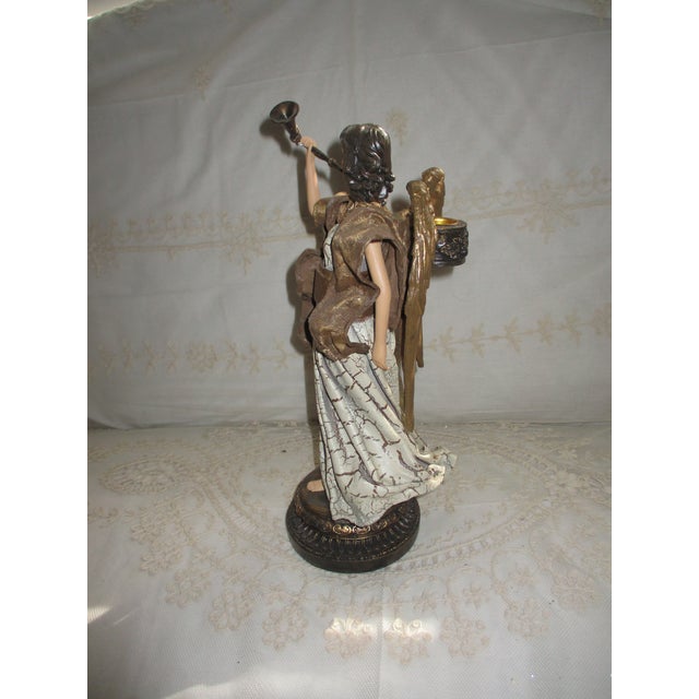 Vintage Golden & White Ornate Angel Blowing Horn Candle Holder 14" For Sale - Image 4 of 11