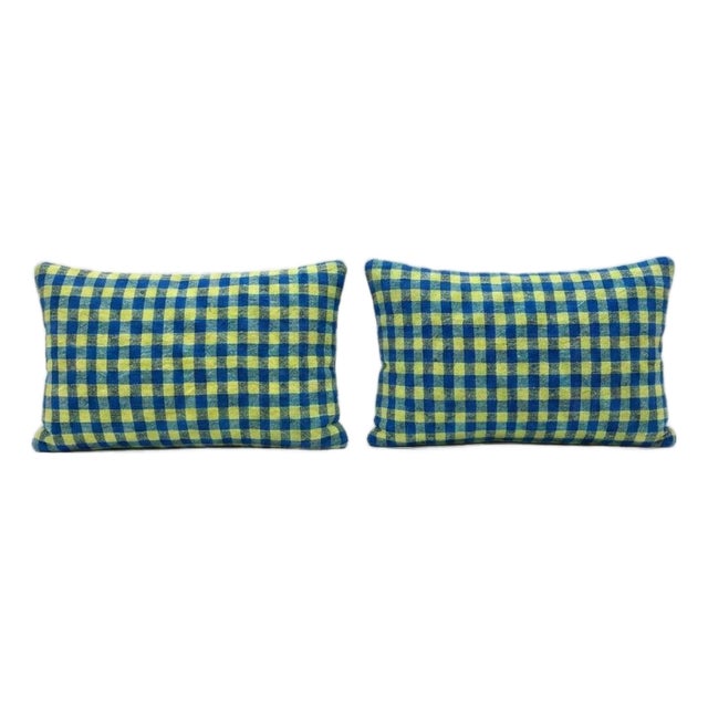 Bohemian Turkish Kilim Lumbar Rug Pillow Cover 15'' X 24'' - Set of Two For Sale