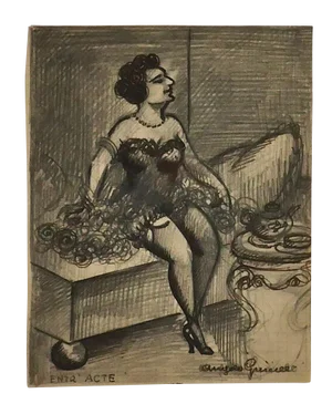 Angelo Griscelli, Entertainer in the Café, Pencil and Ink, Mid 20th Century