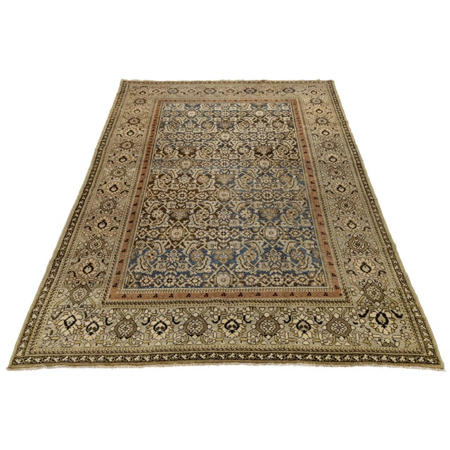 Textile Antique Malayer Style Hand-Knotted Wool Rug With Botanical Motif in Indigo For Sale - Image 7 of 11