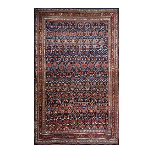 1910 12'6"x20'1" Midnight Blue Antique Persian Bijar Wool Hand Knotted Oversized Rug For Sale