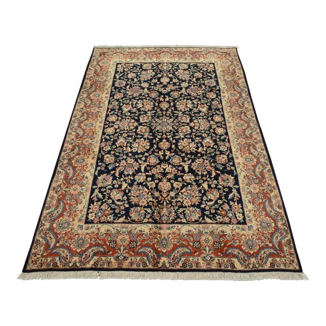 Sarouk Rug 7’1” X 9’11” Blue Wool Vintage Traditional Hand-Knotted Carpet For Sale