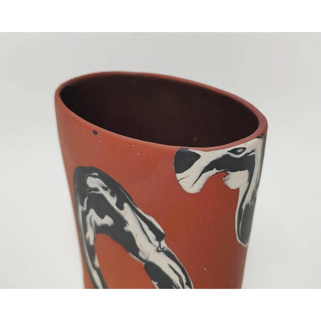 Oval Vase With Black + White Loop on Red Clay by Fizzy Ceramics For Sale - Image 4 of 12
