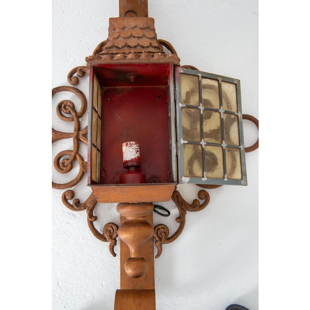 1920s Vintage Custom Made Hollywood Regency Iron Lantern Sconces - a Pair For Sale - Image 4 of 13