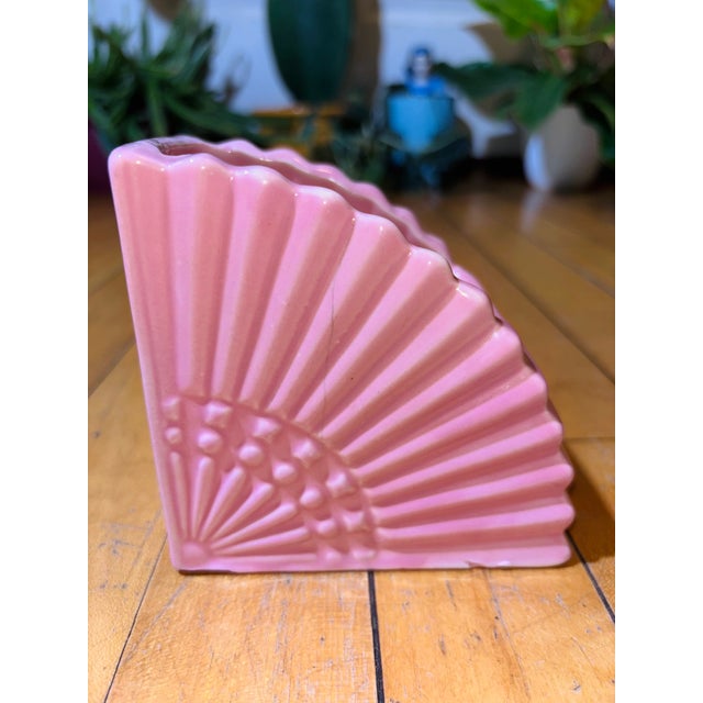 Ceramic Vintage MCM Pink Ceramic Fan Vase Planter For Sale - Image 7 of 14