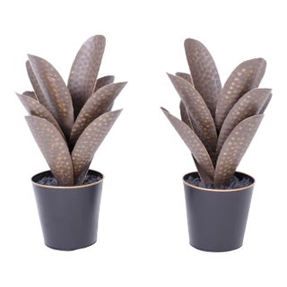Late 20th Century Faux Agave Plants in Metal Planters - a Pair For Sale