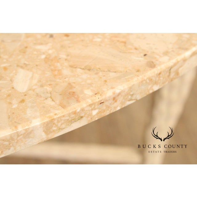 Late 20th Century Faux Bois Carved Wood & Marble Top Round Accent Table For Sale - Image 4 of 17
