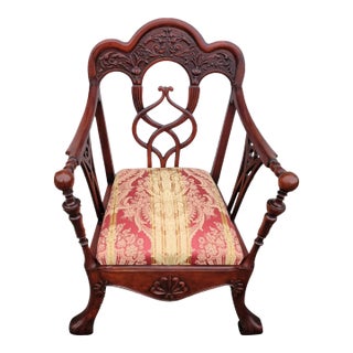 19th Century Art Nouveau Carved Mahogany Armchair Chair Vintage Wooden Furniture For Sale