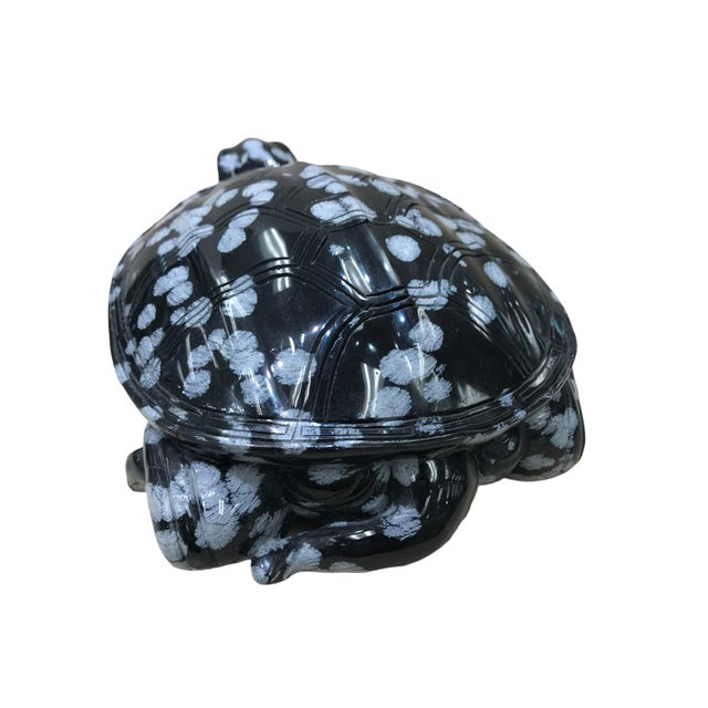 Gemstone Black and White Semi-Precious Snowflake Obsidian Turtle Figurine For Sale - Image 7 of 9