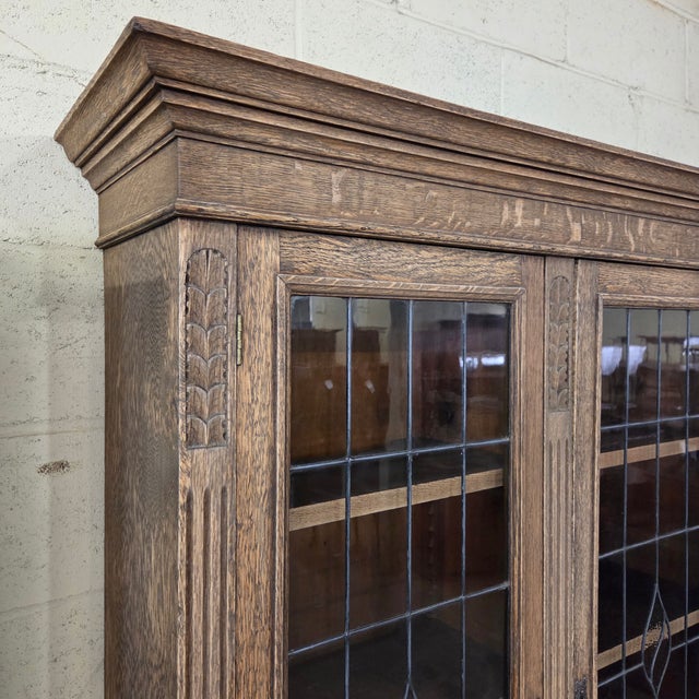 English Late 19th Century Light Oak Carved Base and Glazed Top Bookcase For Sale - Image 14 of 18
