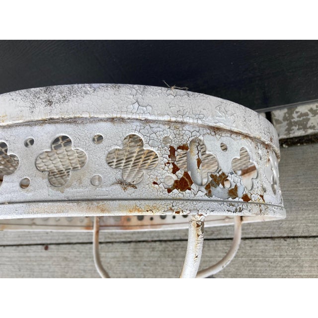 Mid 20th Century White Round Top Side Tables With Stamped Metal Apron - Set of 2 For Sale In Detroit - Image 6 of 10