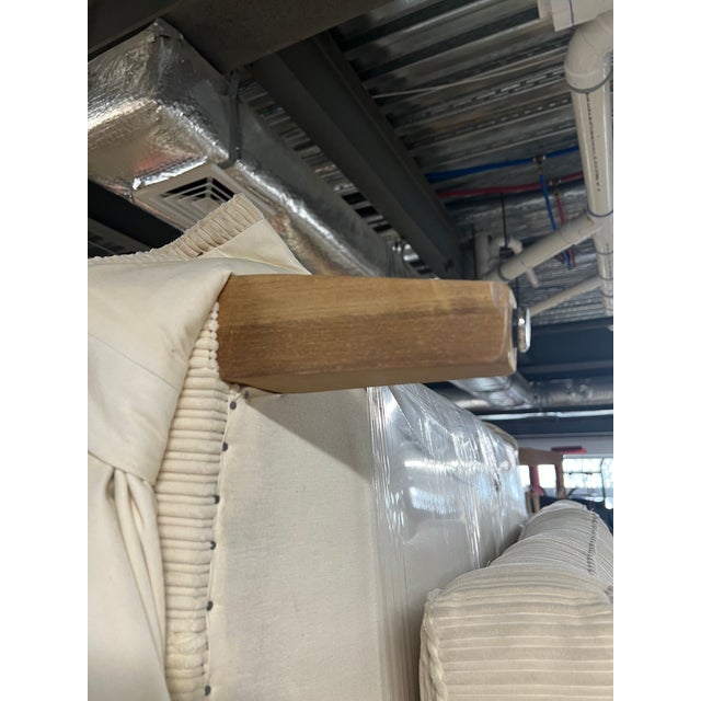 Traditional Fully Upholstered and Skirted Cream Loveseat For Sale - Image 3 of 7