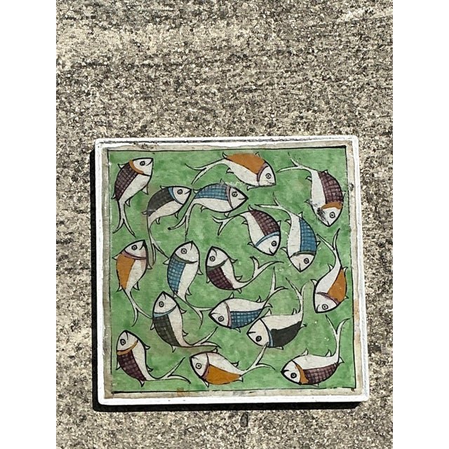 Ceramic Vintage Hand Painted Fish Tile For Sale - Image 7 of 13