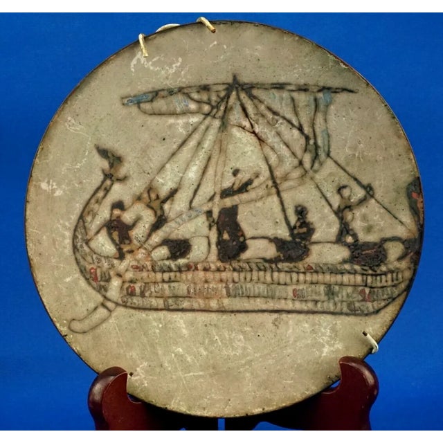 Beige Fire-Enamelled Copper Plate with Odyssey Ulysses Voyage Motig from B.M.B. Manufacture, Florence, 1920s For Sale - Image 8 of 18