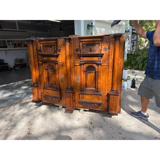 Renaissance Antique Spanish Renaissance Figural Carved Mixed Woods Two Door Cupboard For Sale - Image 3 of 13