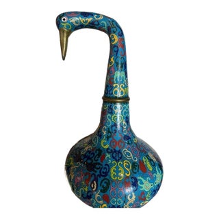 Vintage Large Chinese Cloisonne Goose Censer Bird Sculpture Vessel Qianlong Mark For Sale