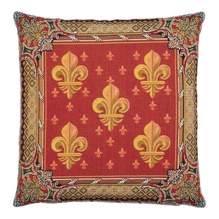 Fleur De Lys-Red Tapestry Cushion With Feather Filler - 46x46cm (18"x18") For Sale