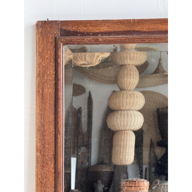 Antique Mirror in Brown Oak with Beveled Glass and Keyhole Escutcheon, 1980s For Sale - Image 6 of 16